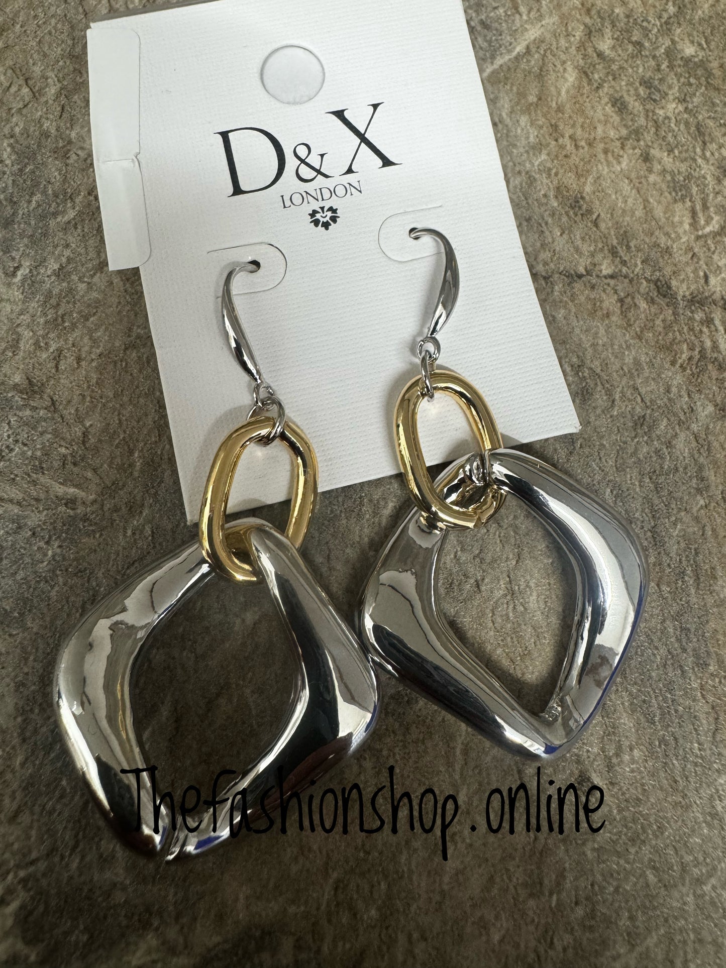 D&X silver plated two tone linked drop earrings