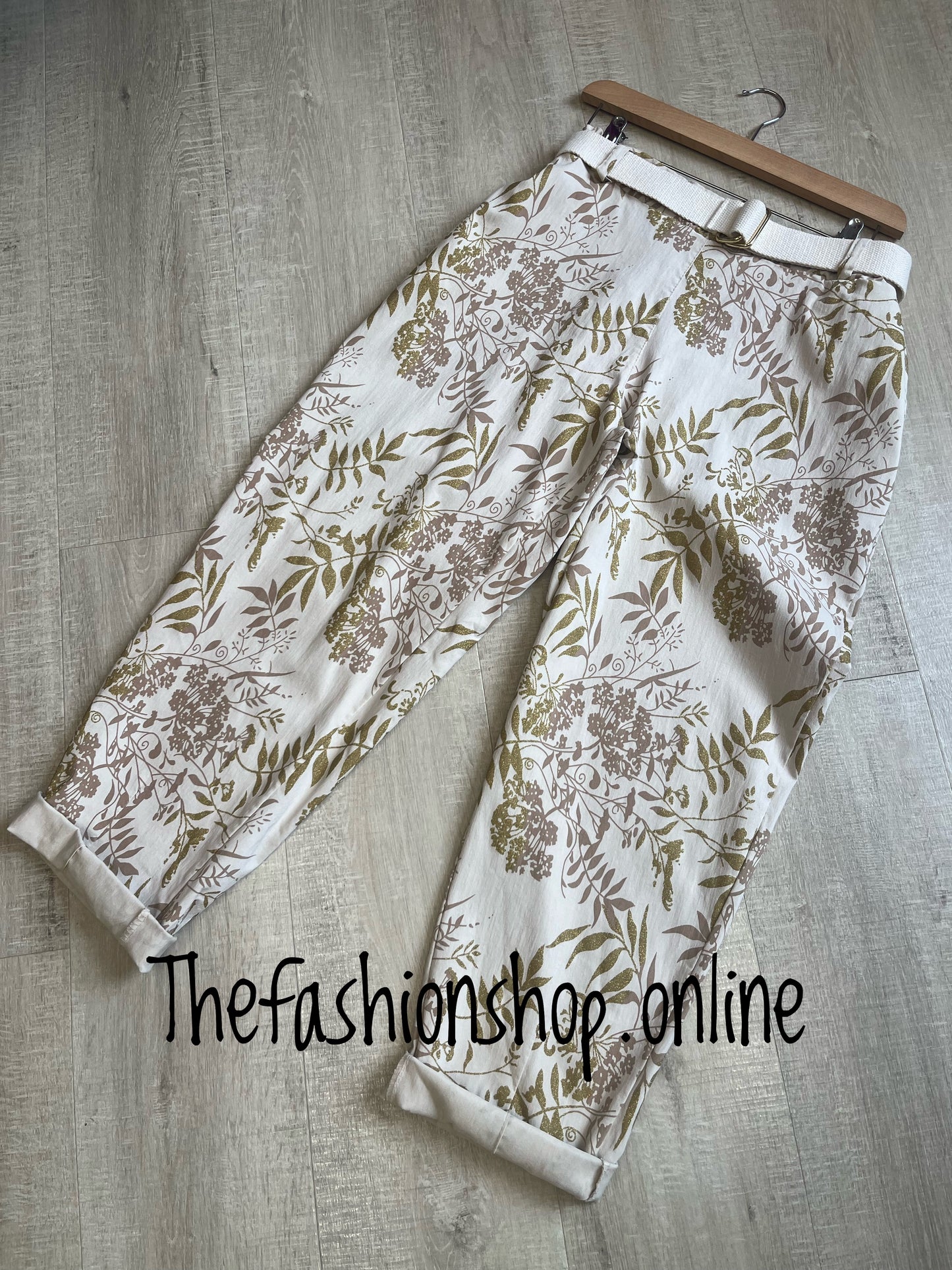 Beige glitter leaf trousers 10-16