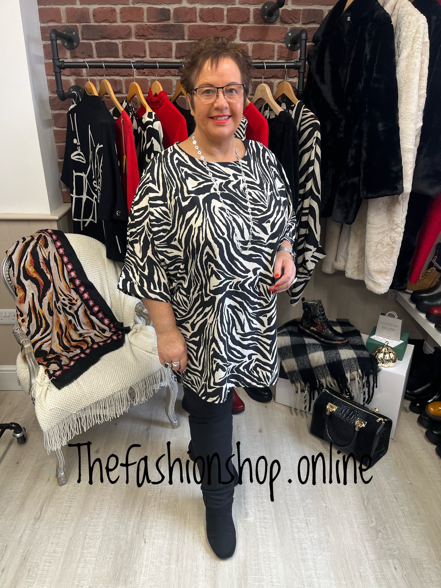 Zebra print silk feel tunic 16-22