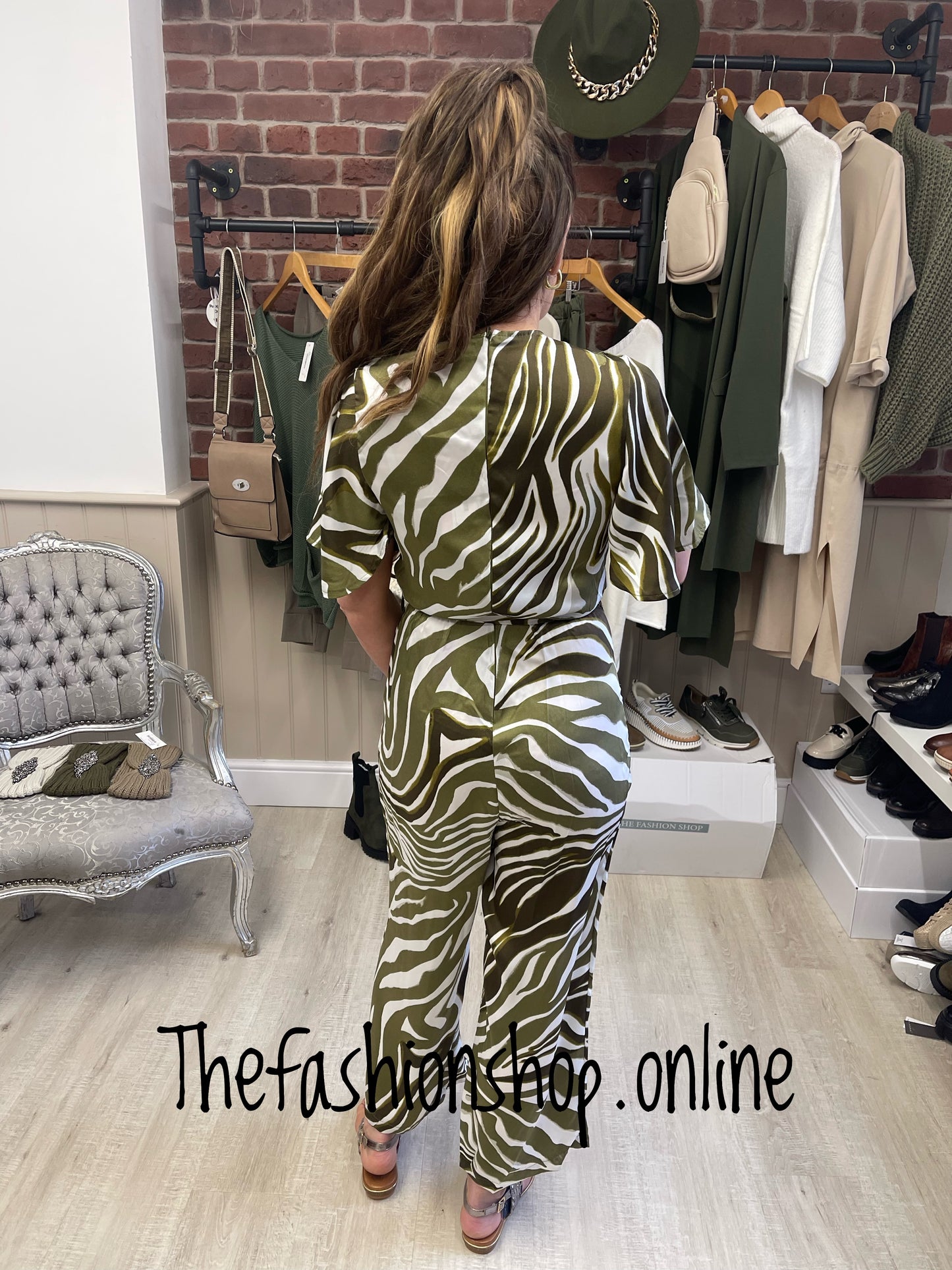 AX Paris Olive print tie waist jumpsuit sizes 8-16