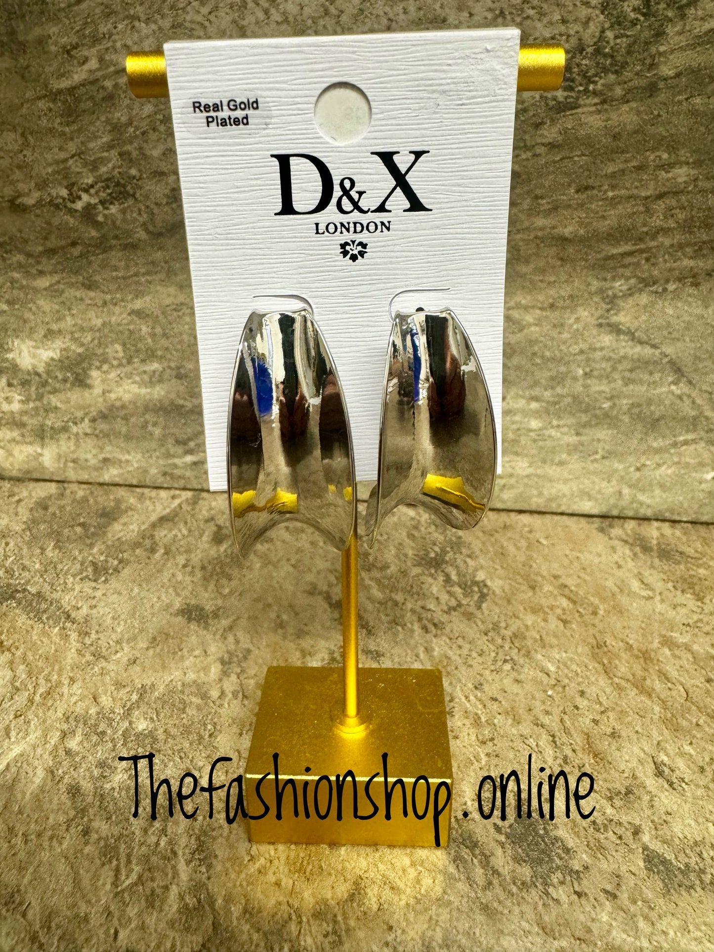 D&X large white gold plated half hoop earrings