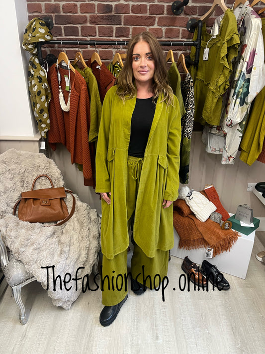 Olive cord duster jacket 8-16