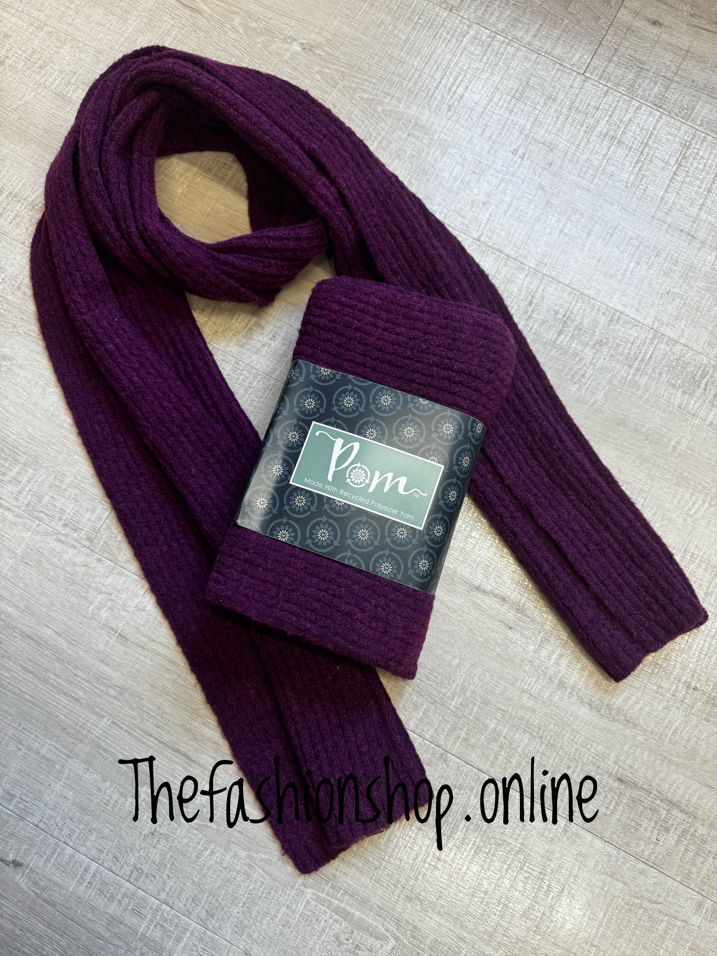 Pom berry yarn knitted scarf