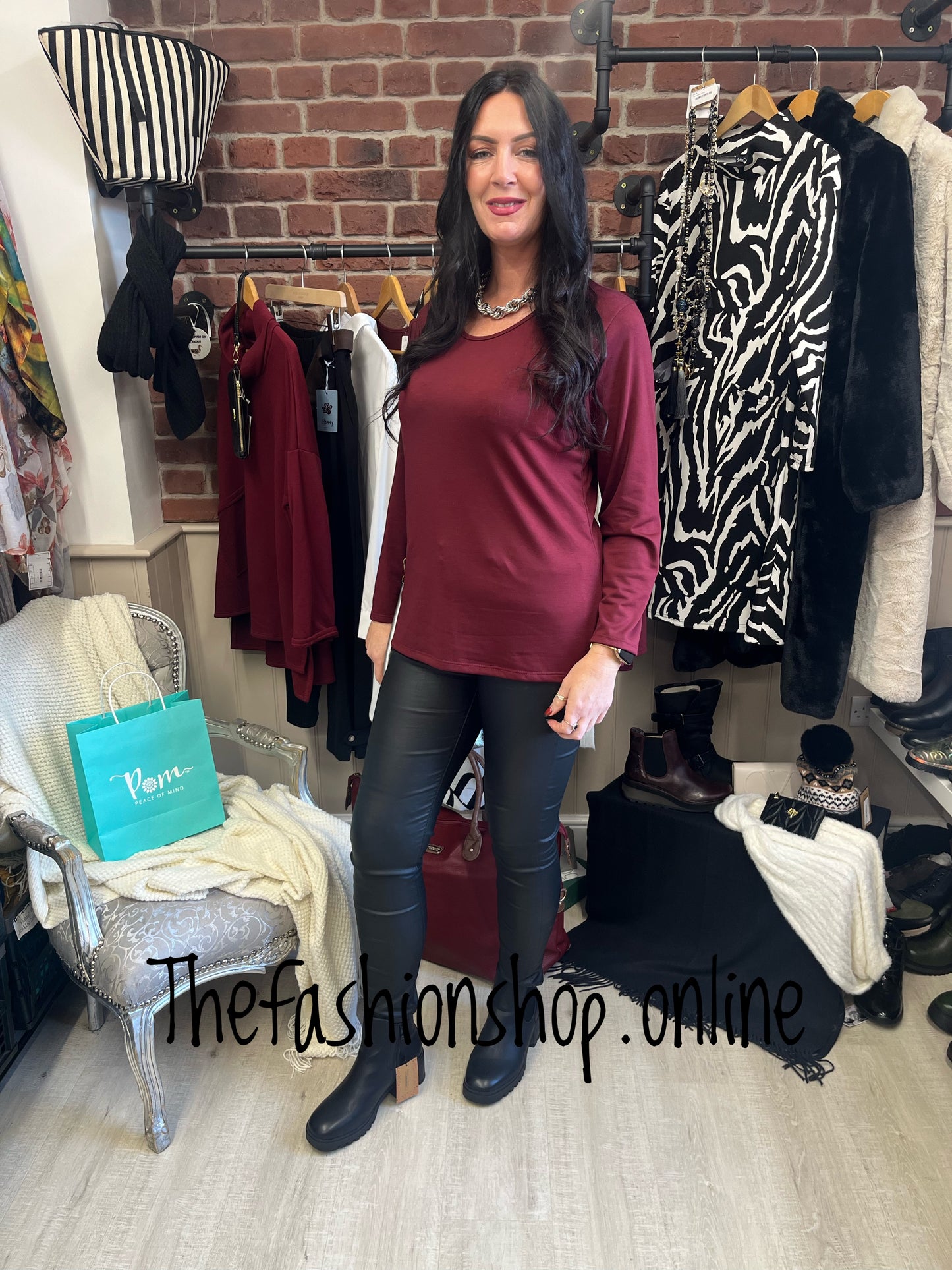 Wine round neck layering top 14-18