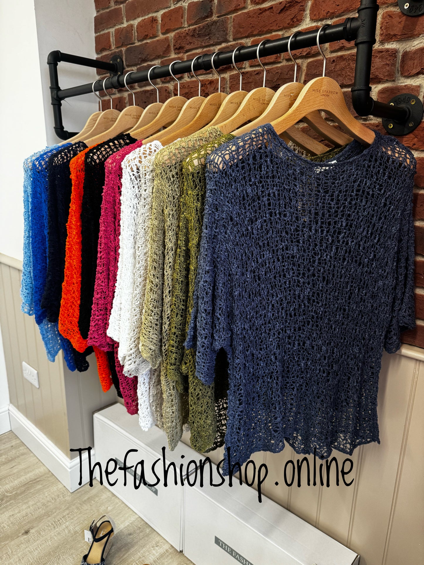 Denim blue popcorn open knit top 10-20