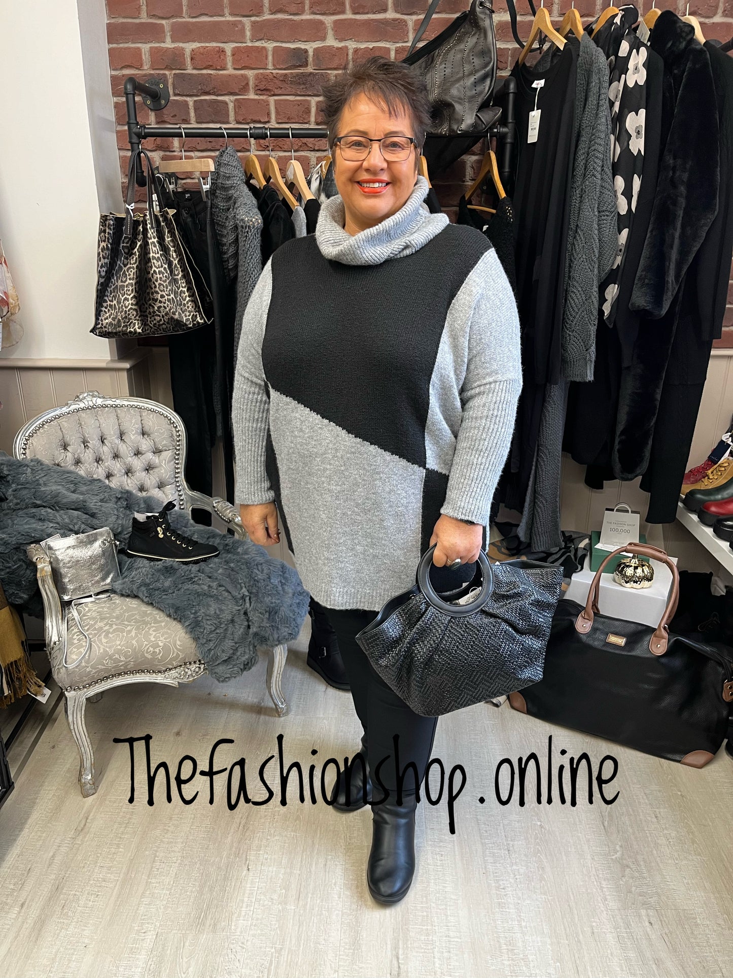 Black and grey soft cowl neck jumper 12-22