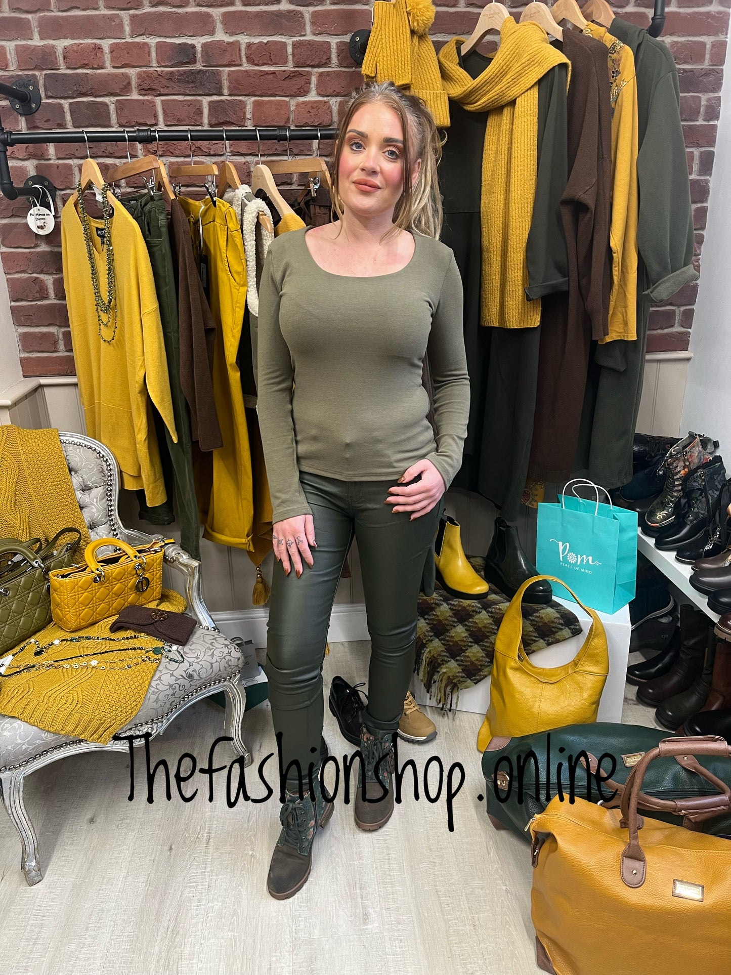 Olivia Khaki long sleeve layering top 8-14