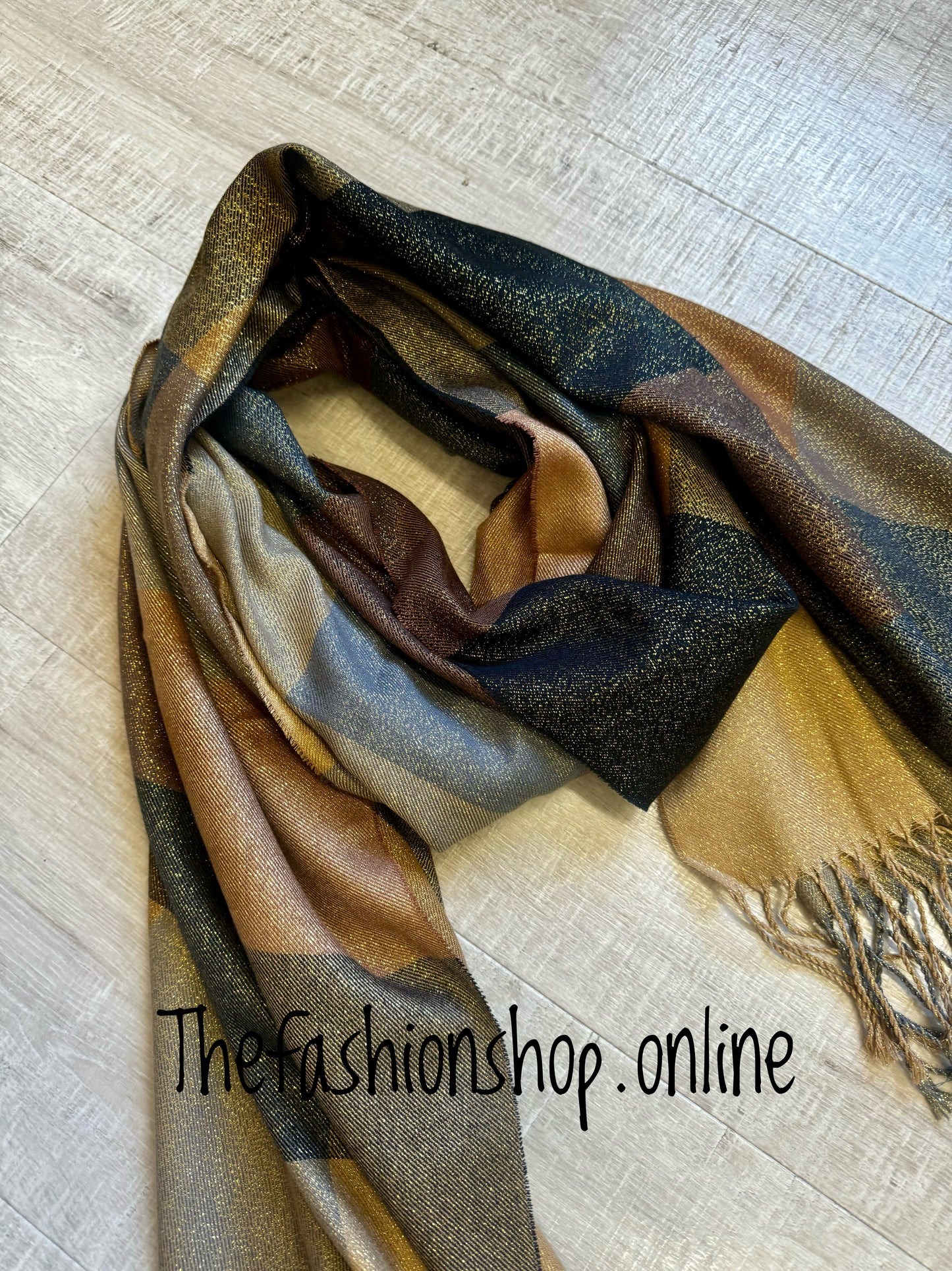 Camel, brown and grey sparkle scarf