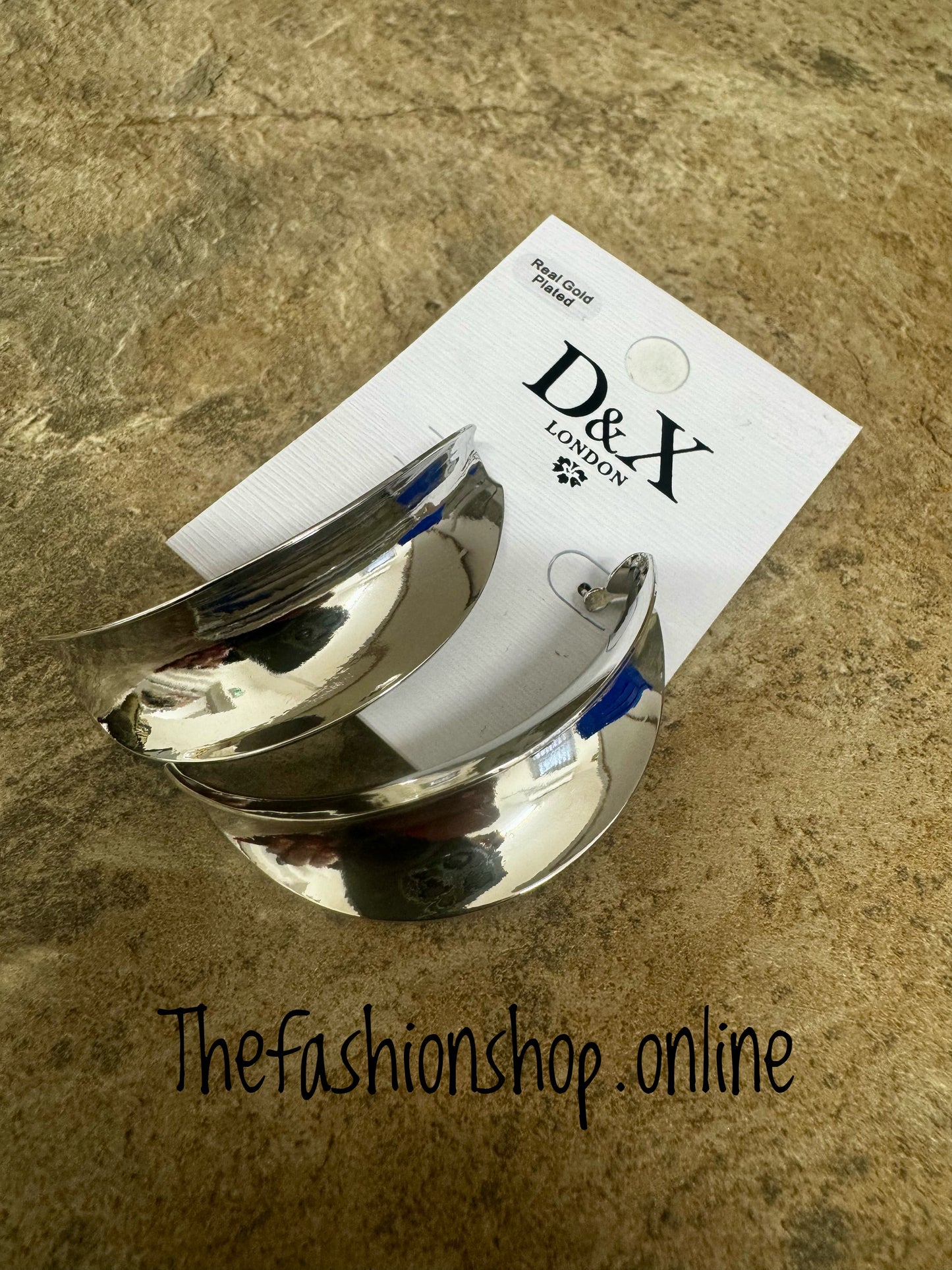 D&X large white gold plated half hoop earrings