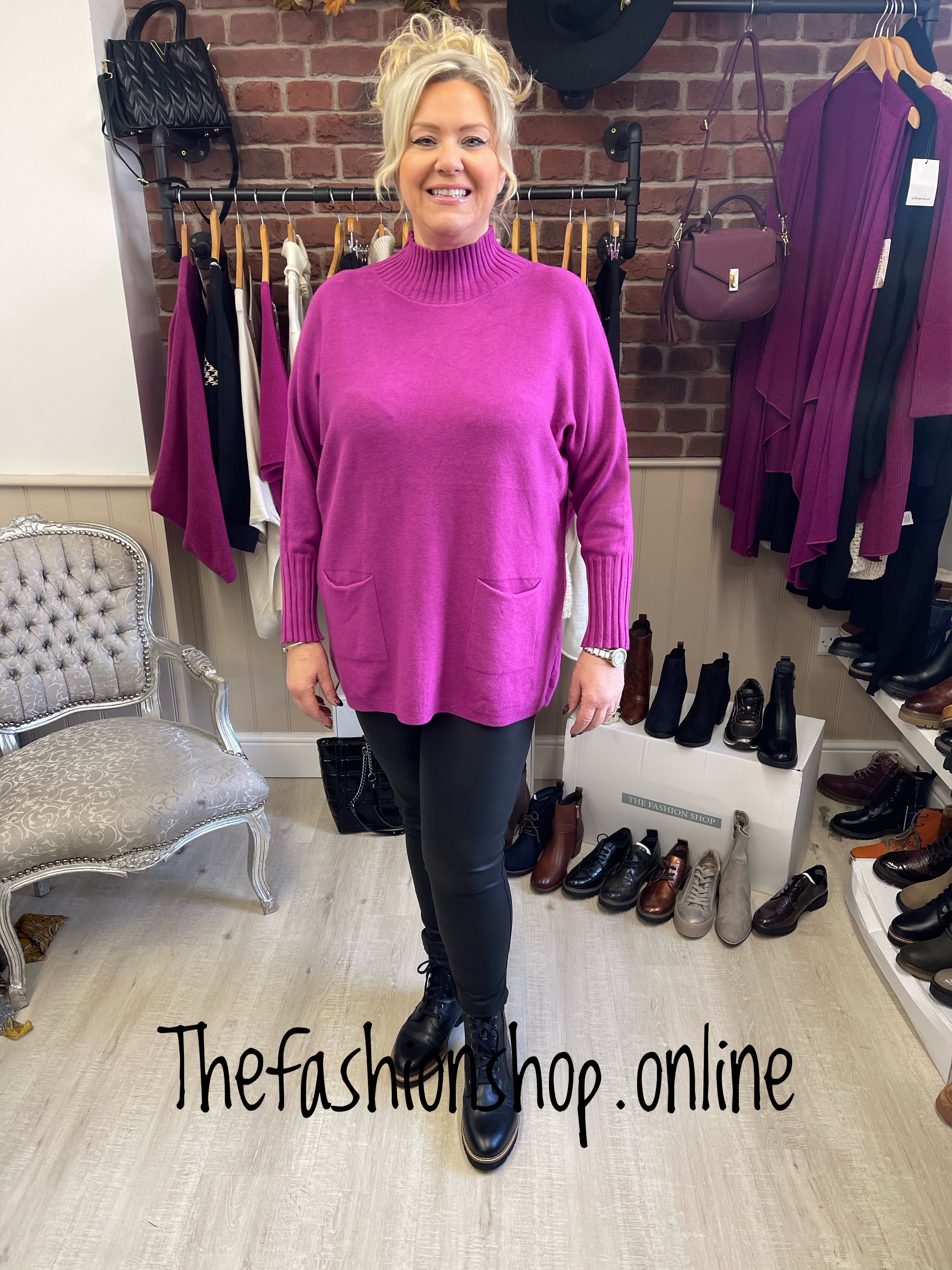 Magenta double pocket jumper 12 18 The Fashion Shop