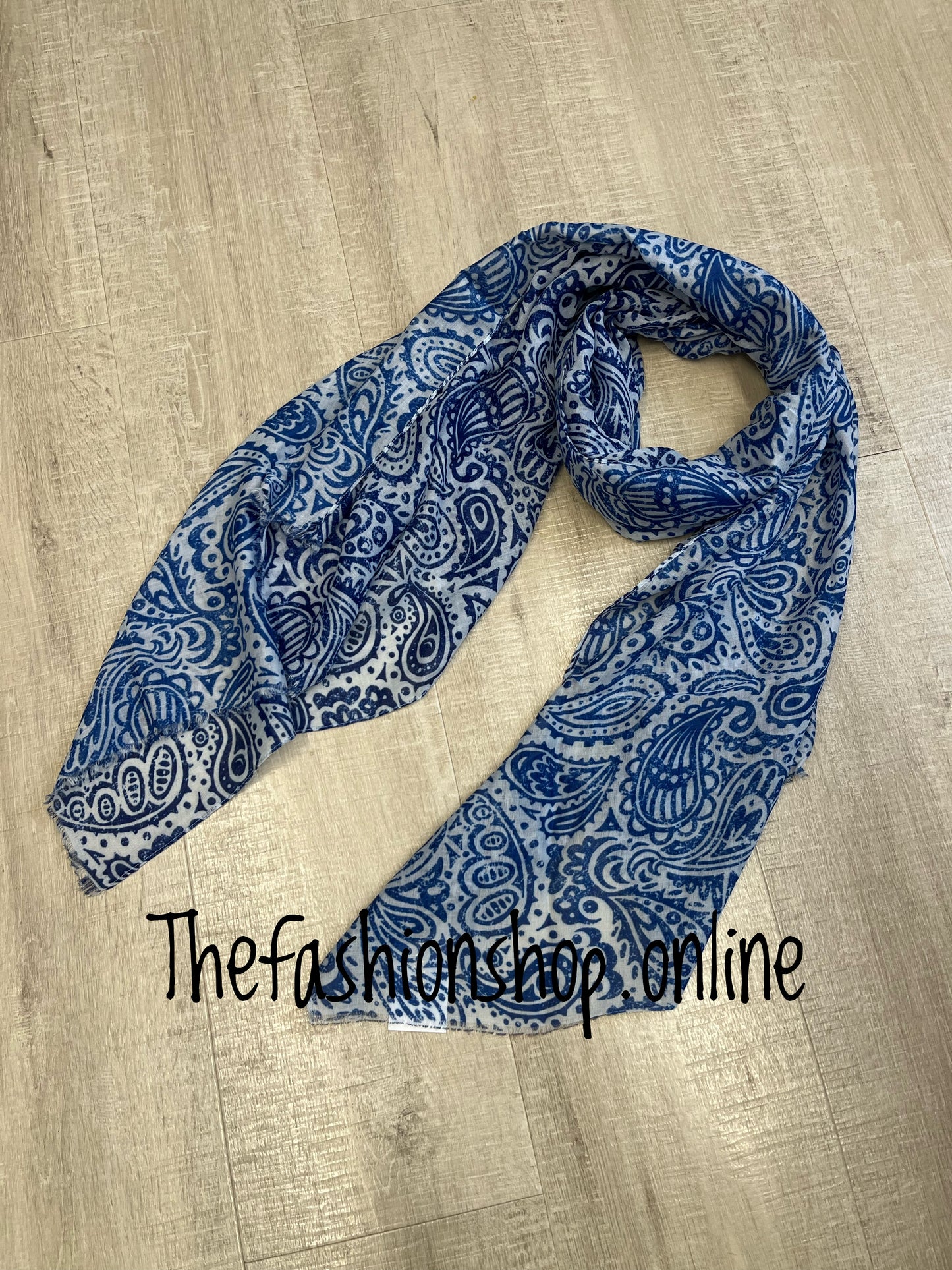 Navy and white paisley scarf