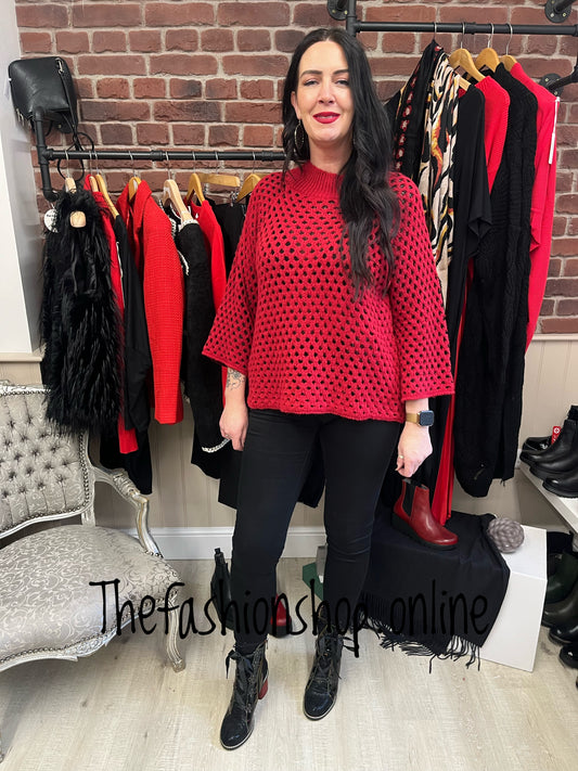 Tess red and black honeycomb jumper 12-18