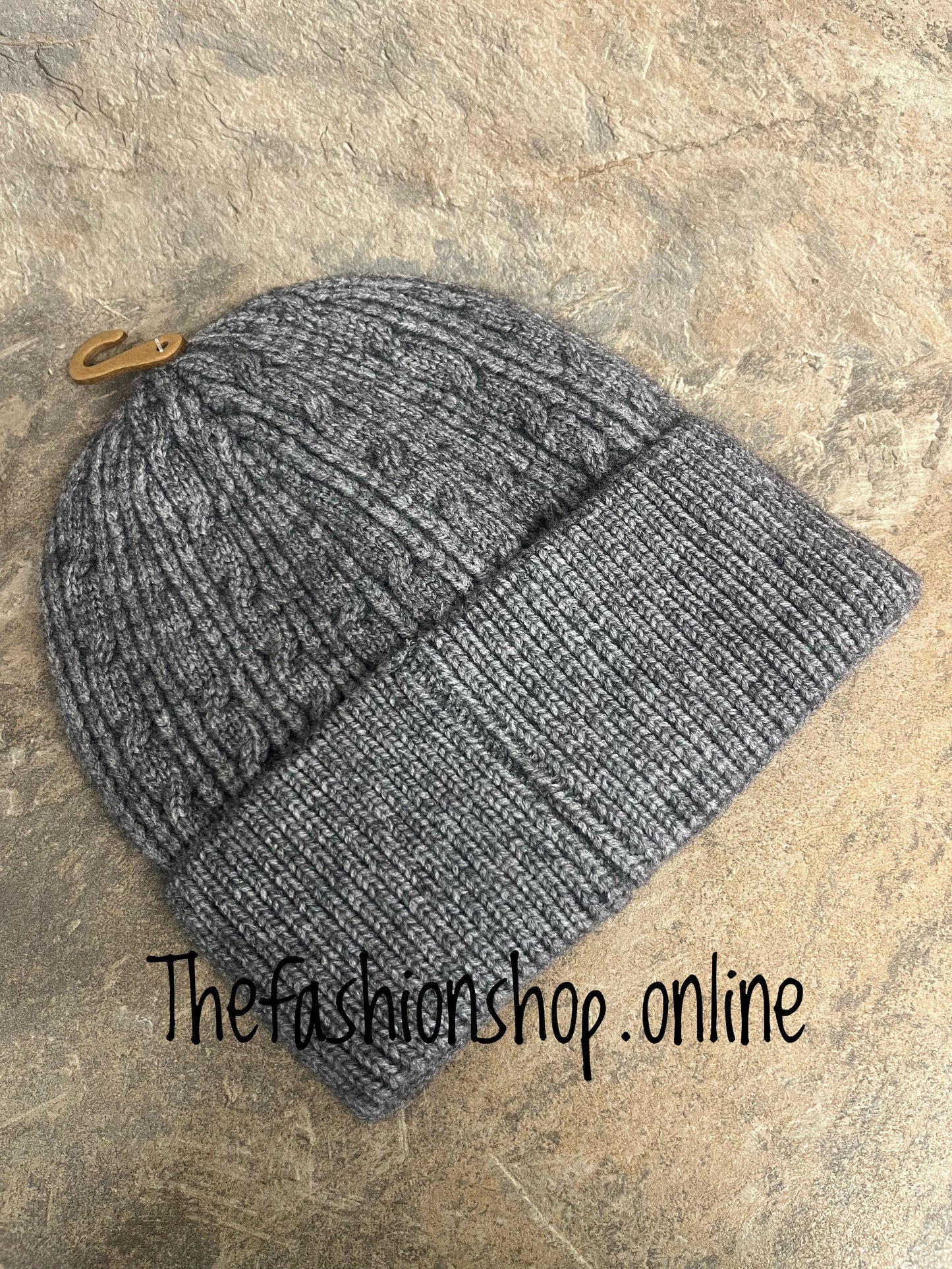 Charcoal fine cable knit beanie hat