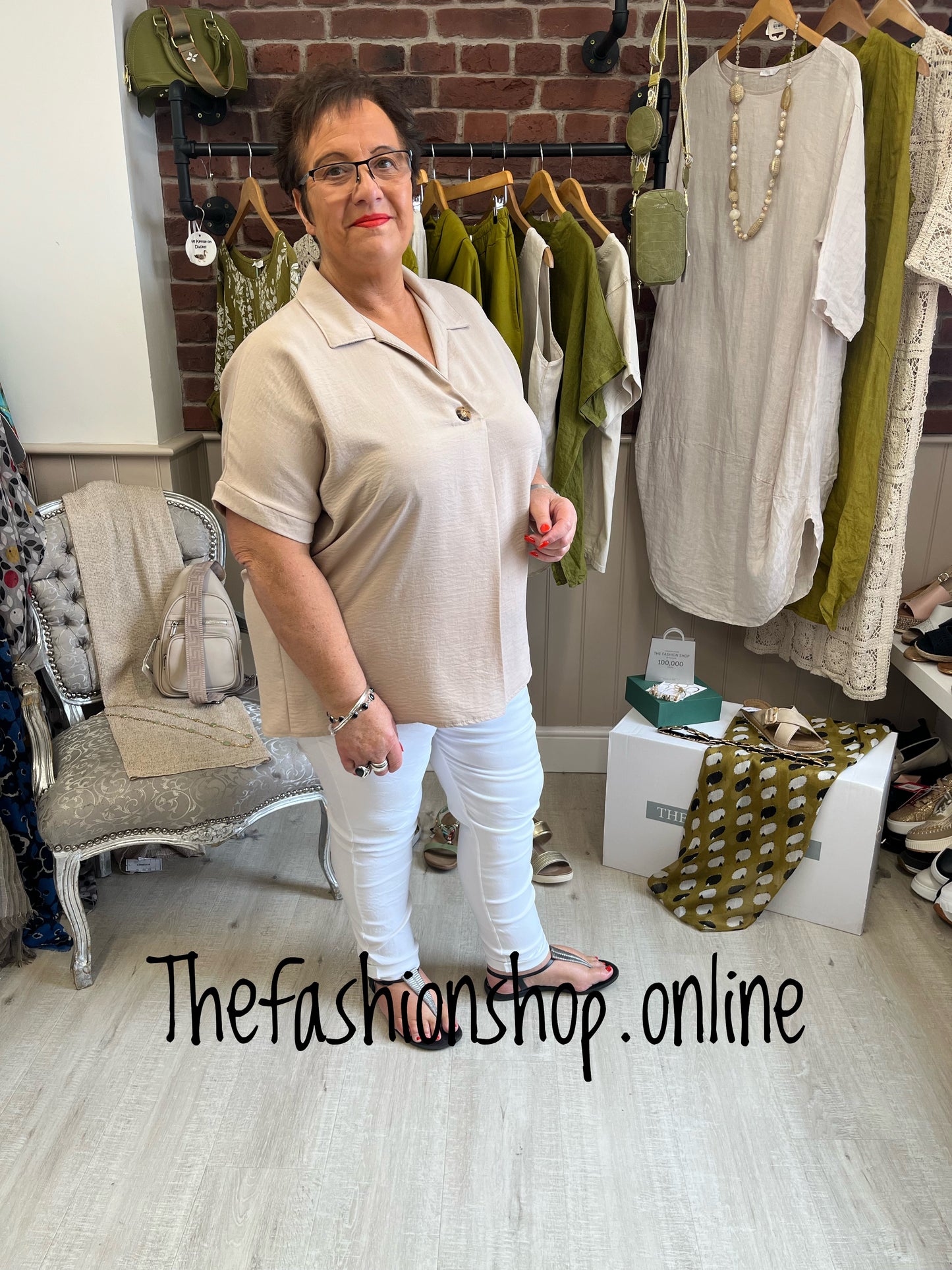 Saloos beige button pleat top sizes 12-22