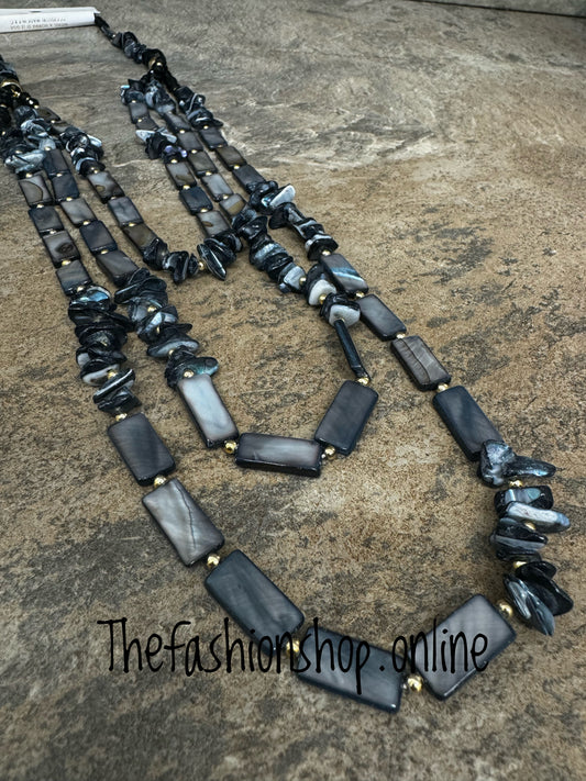 Black and Slate Grey Gems Oblong Stone Necklace