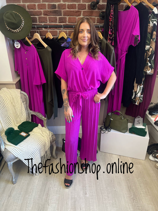 Magenta pleated jumpsuit 10-16