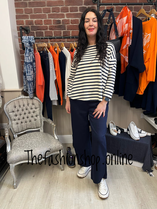 Yvette navy and beige striped top 10-16