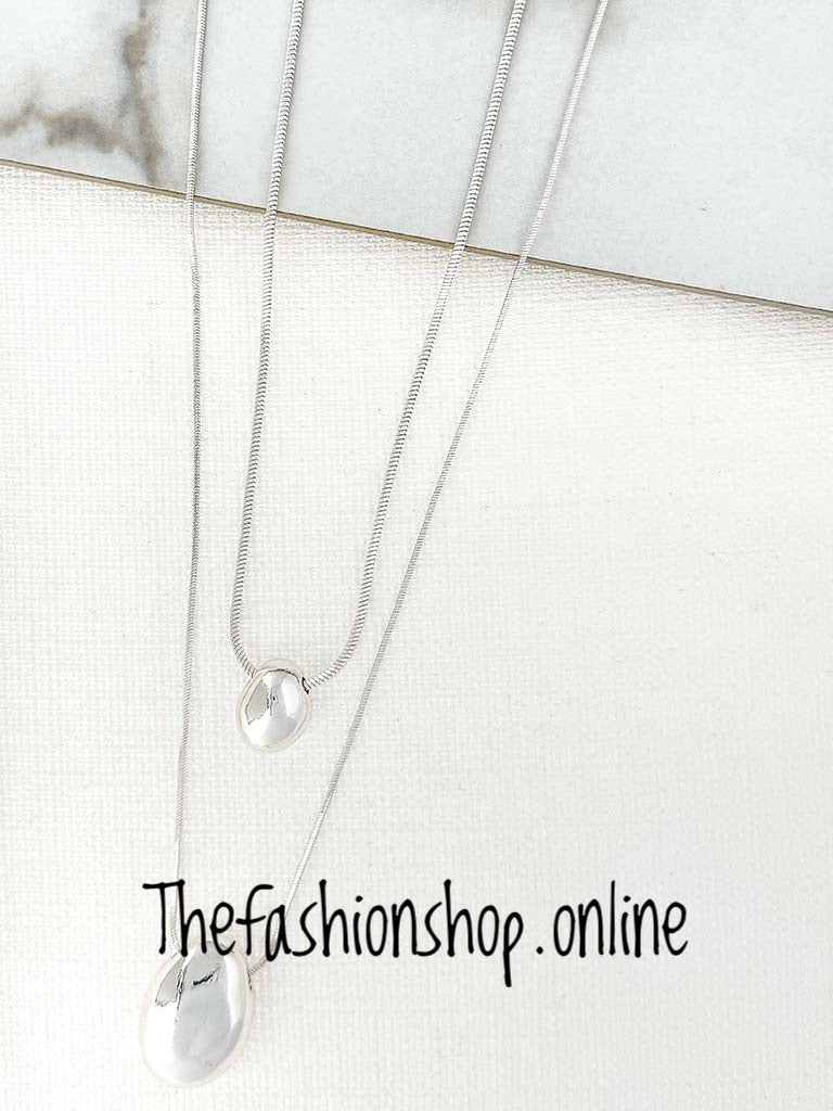 Envy silver double hammered drop necklace