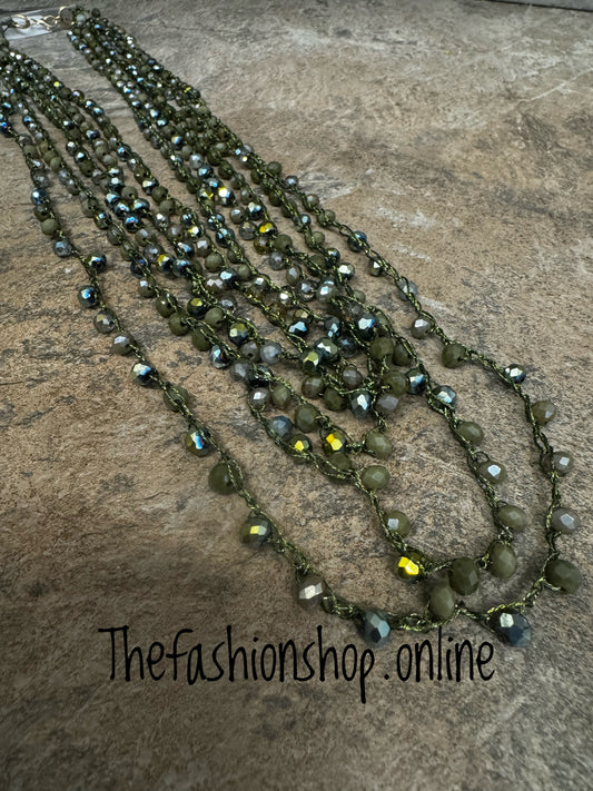 Khaki Green Fine Bead Necklace