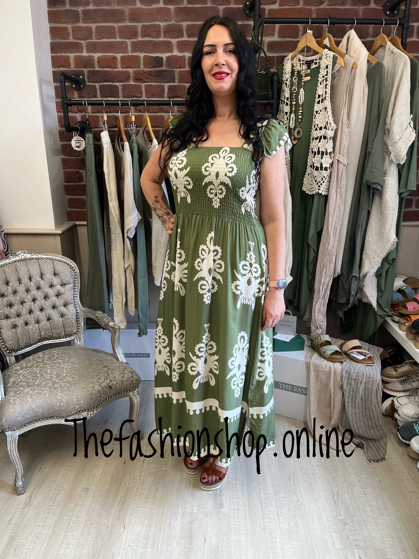 Khaki and cream boho maxi dress 8-18