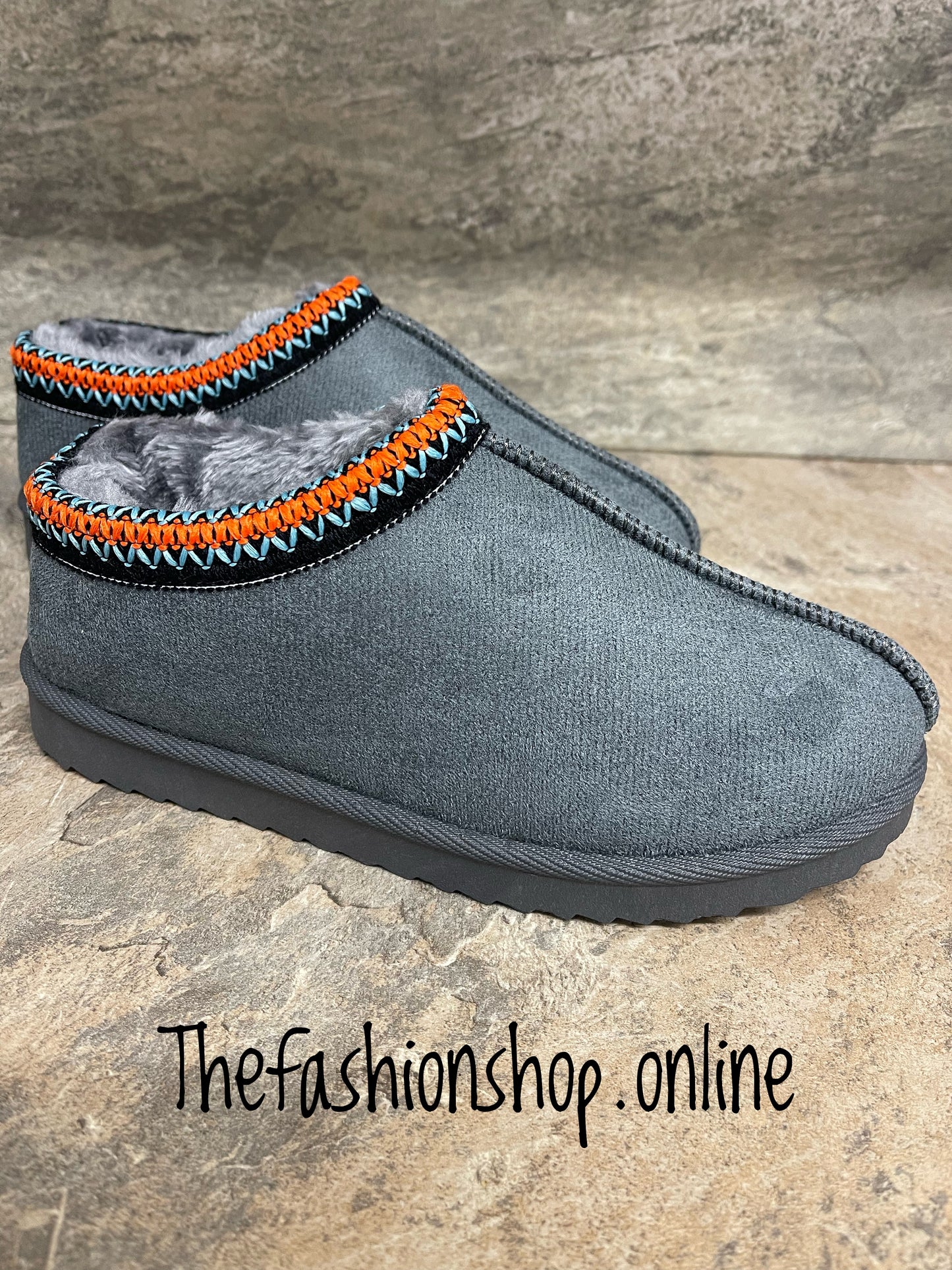 Charcoal braided suede slipper 3-8