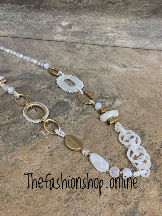 White and gold crystal necklace