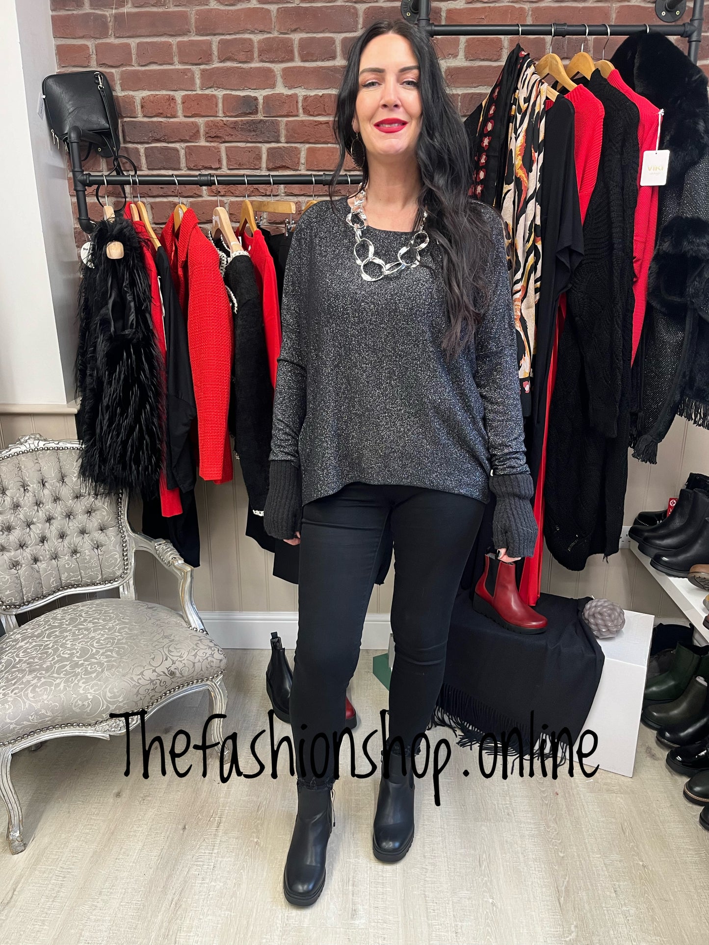 Sarah Tempest black sparkle wool mix top 12-18