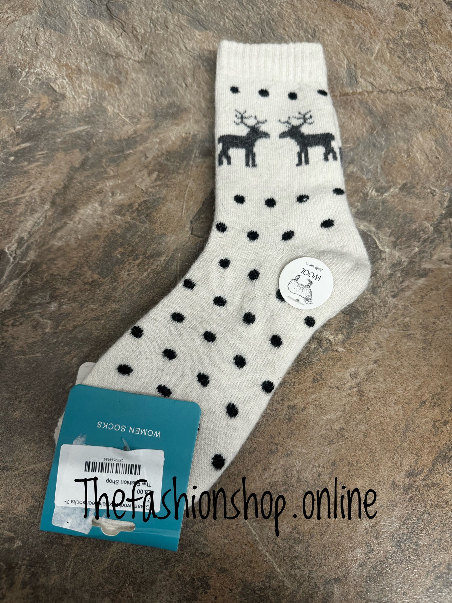 Cream wool mix reindeer socks 3-8