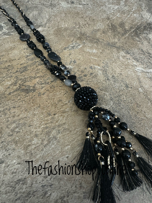 Black and gold with faceted ball long necklace