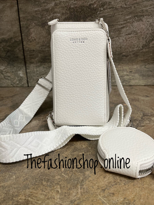 White twin zip shoulder bag with purse