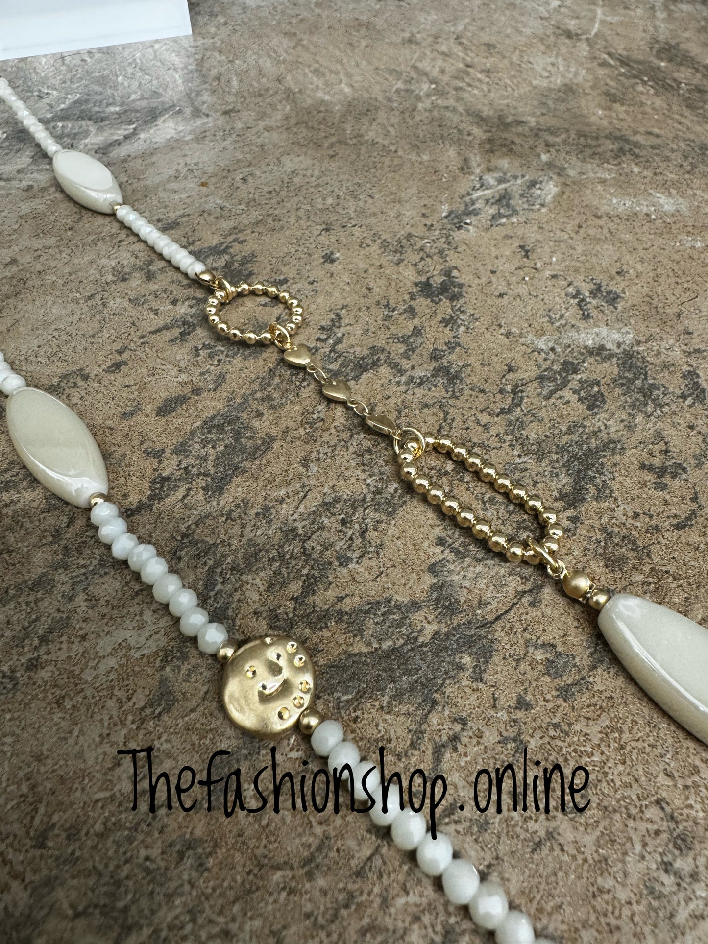 Envy gold and cream charm long necklace