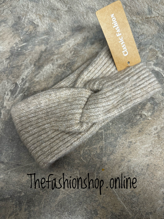 Beige twist knitted headband