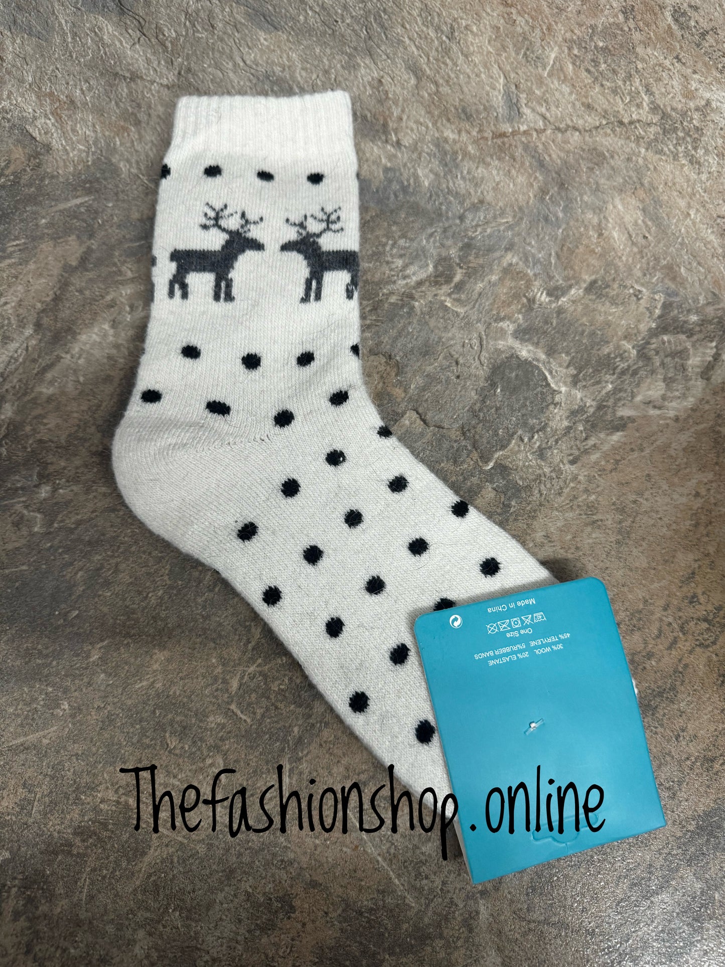 Cream wool mix reindeer socks 3-8