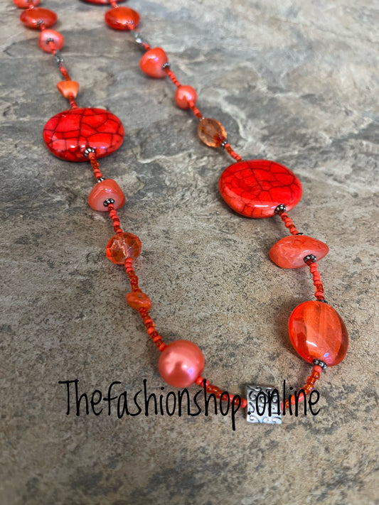 Orange marble disc necklace