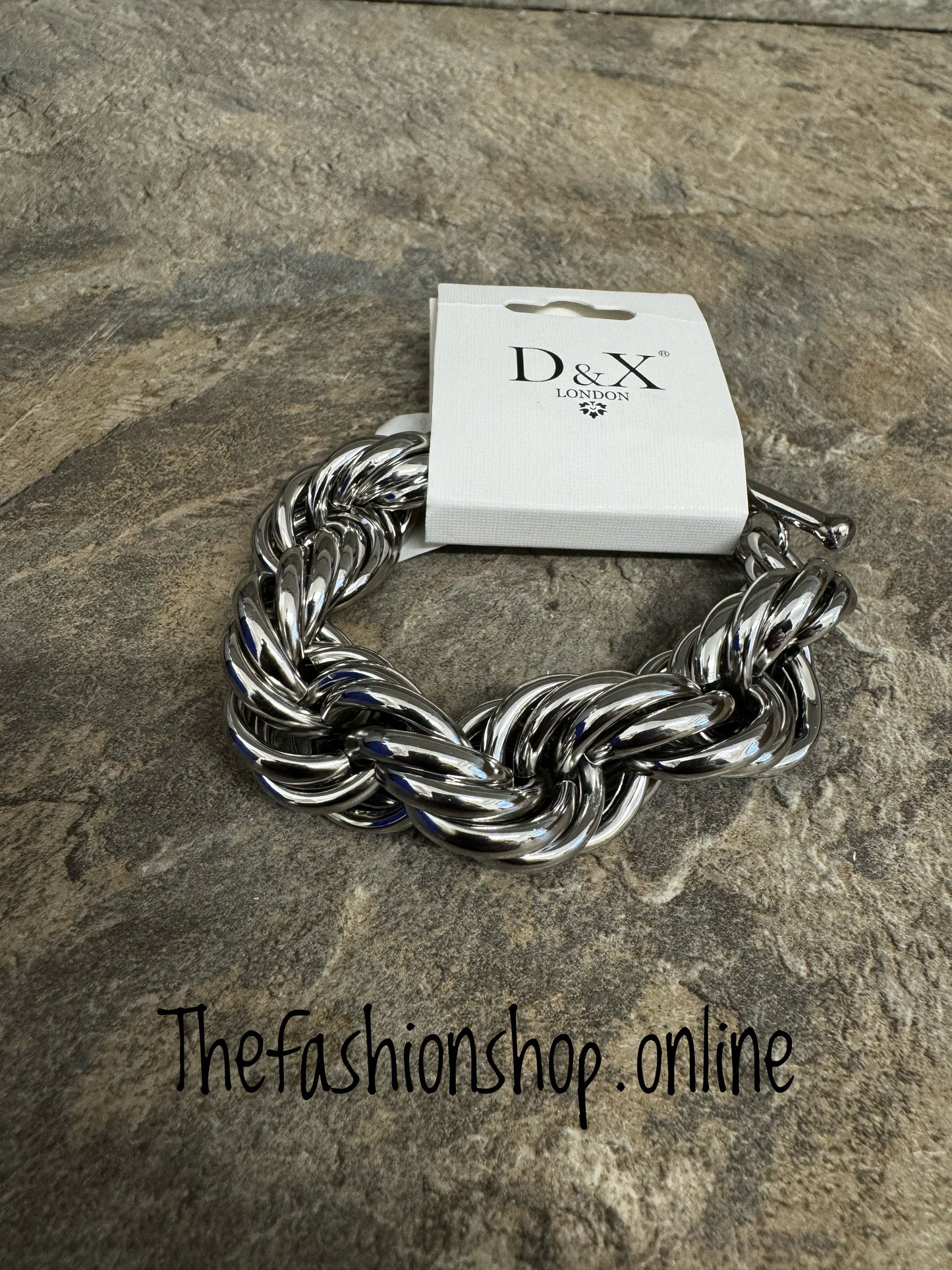 D&X Silver plated chunky knotted t-bar bracelet