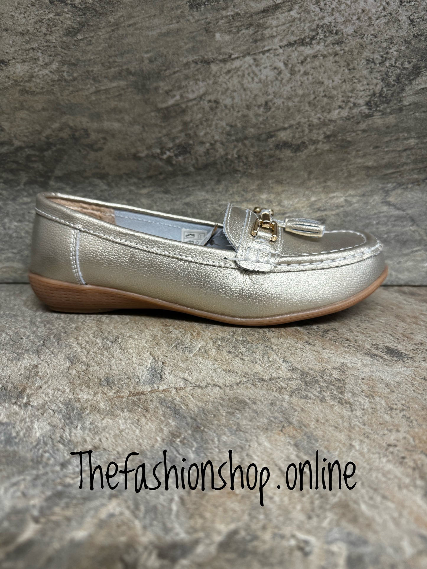 Jo & Joe Nautical wide fit leather gold loafer 4-8