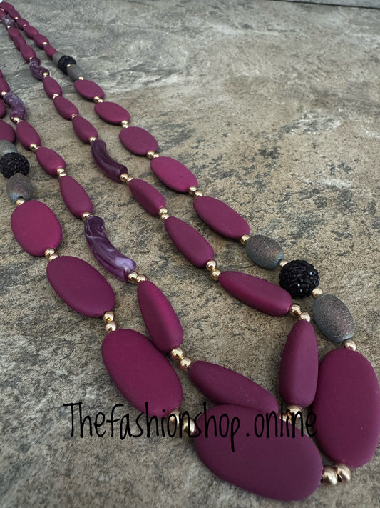 Magenta double row matt pebble necklace