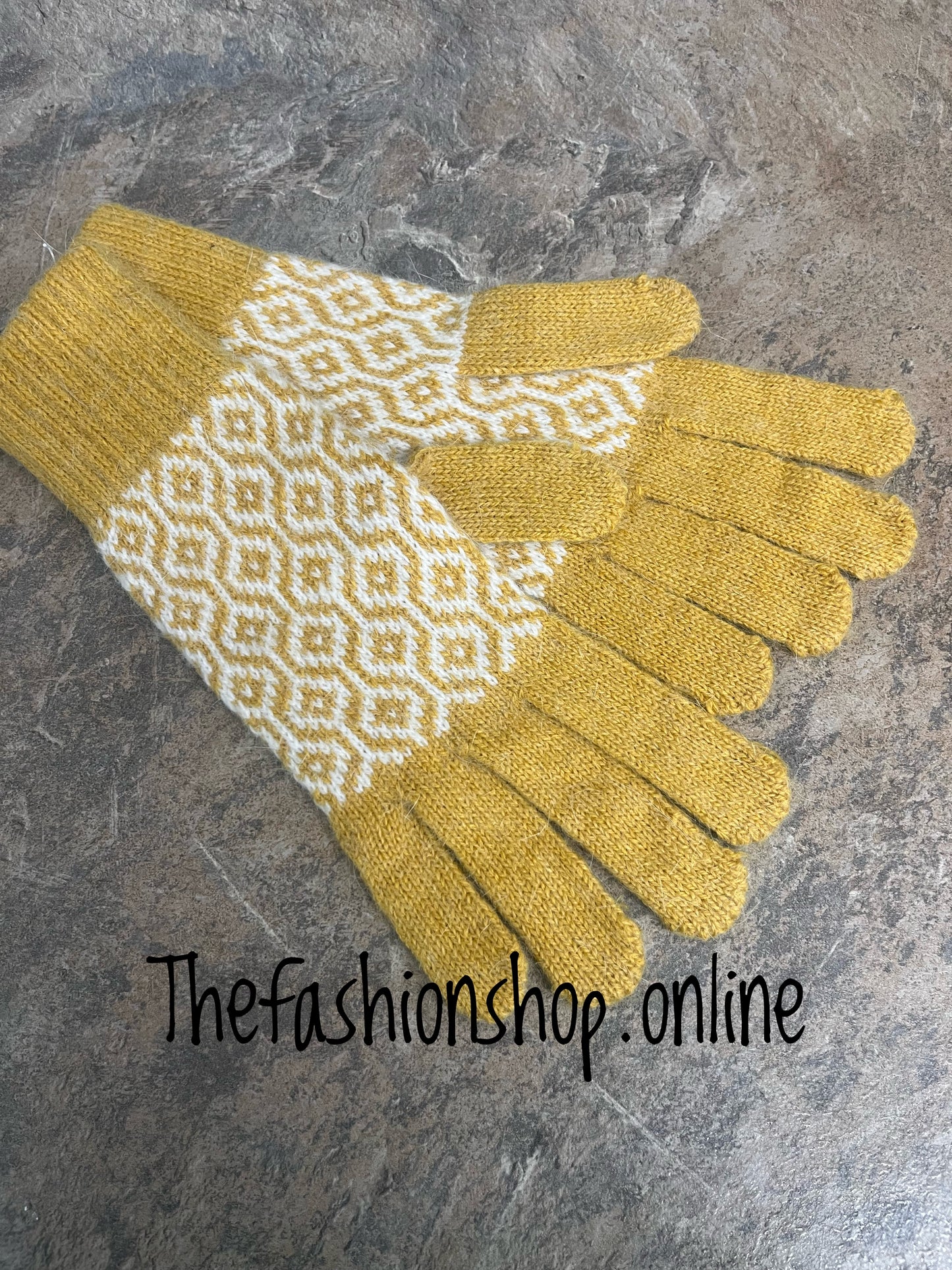 Mustard honeycomb wool mix gloves