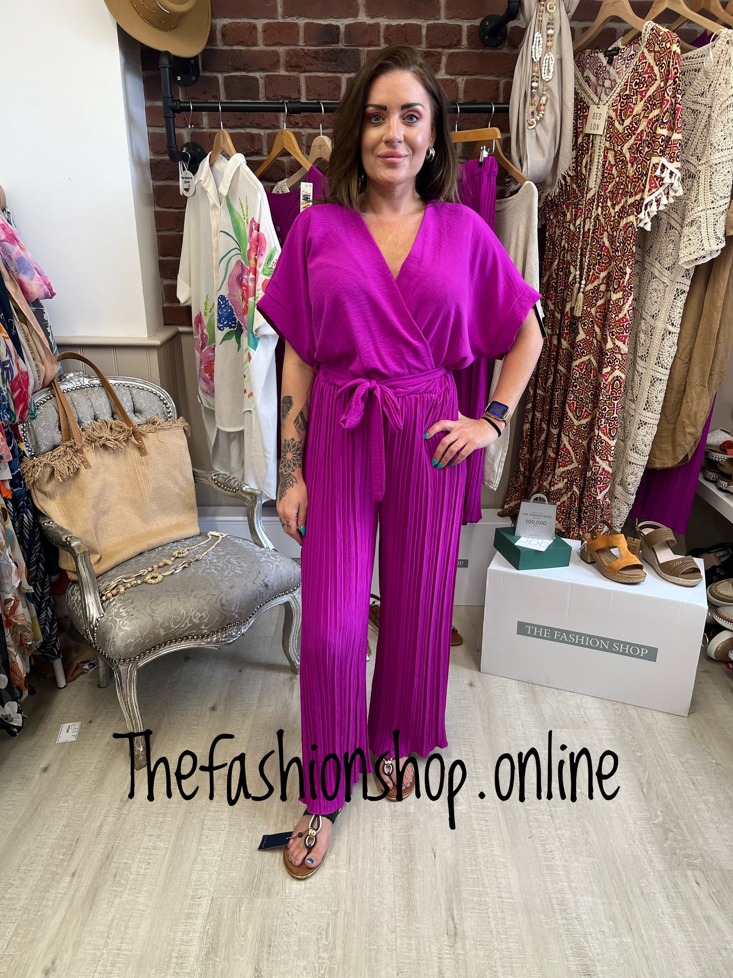 Magenta pleated jumpsuit 10-16