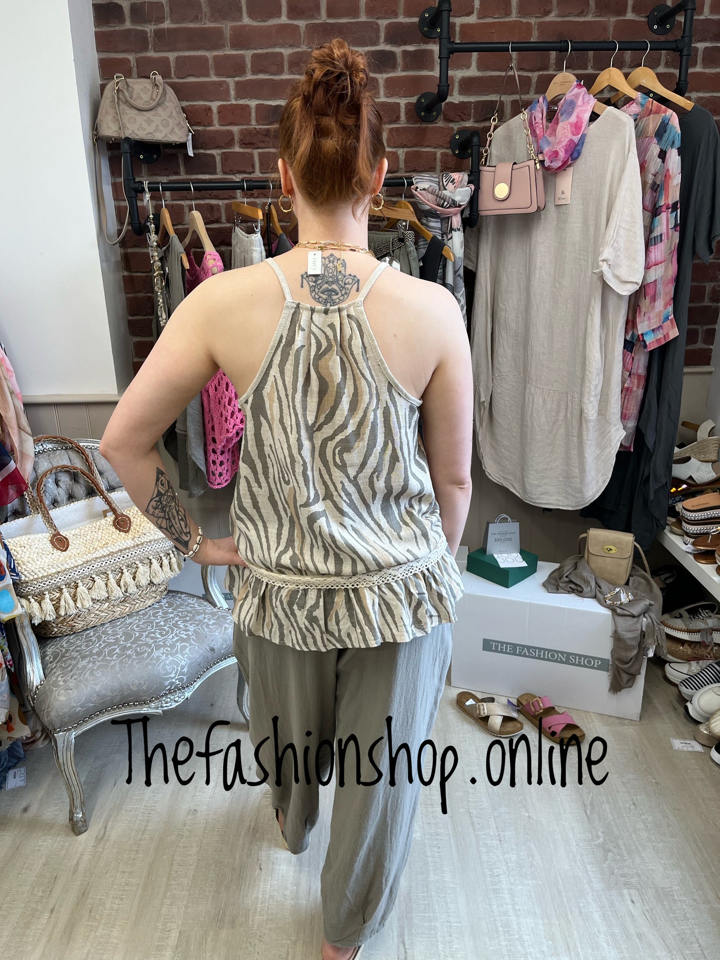 Mocha zebra print linen vest 10-14