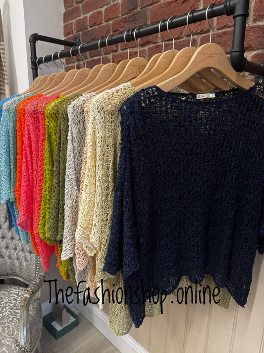 Navy popcorn open knit top 10-20