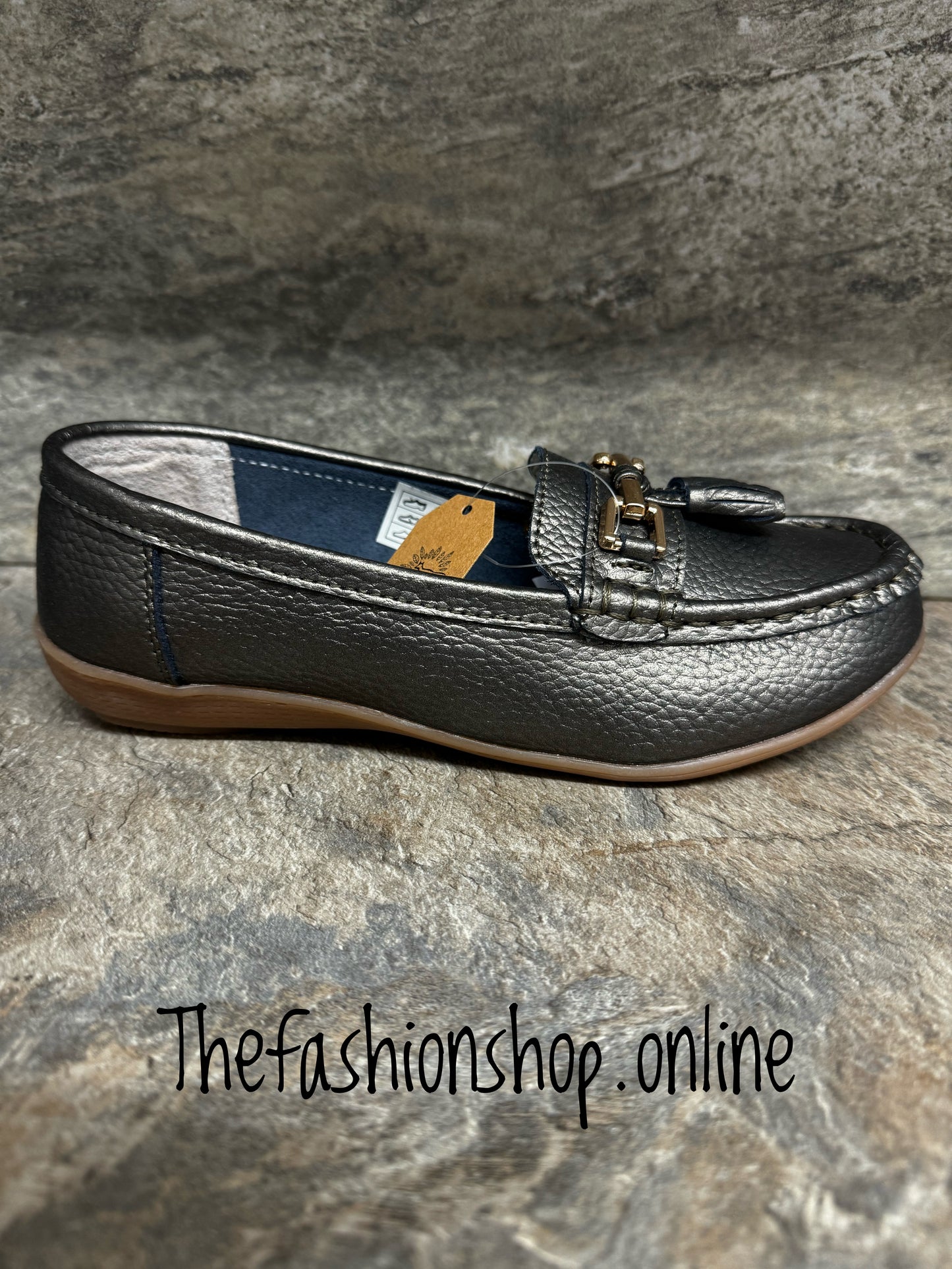 Jo & Joe Nautical wide fit leather gun metal loafer 4-8