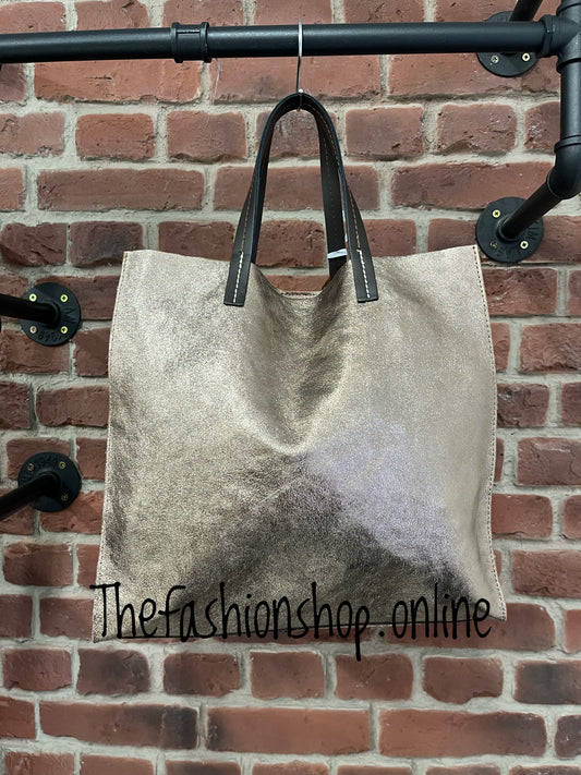 Sarah Tempest metallic bronze leather tote bag