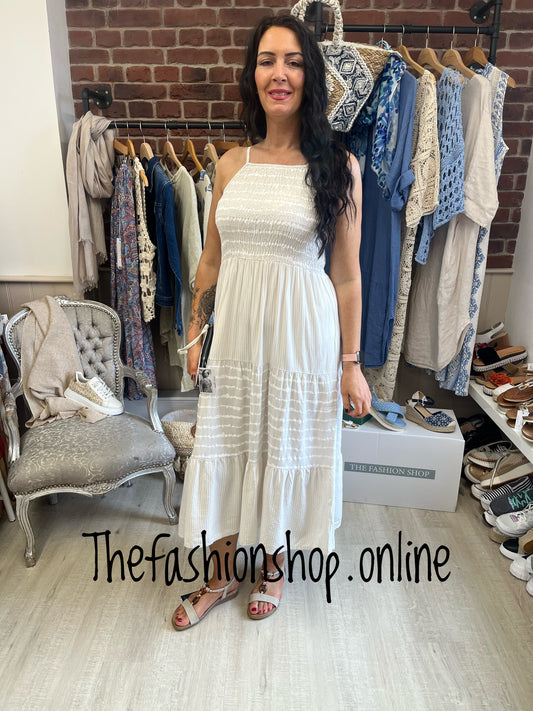 Stone and white striped summer dress 8-14