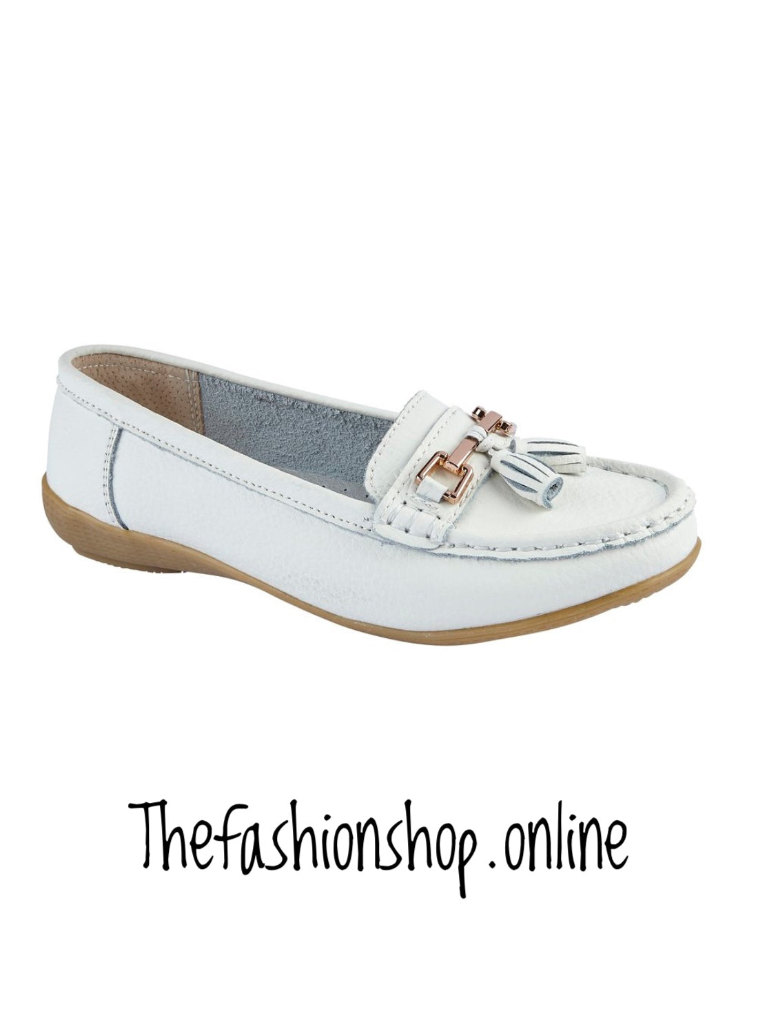 Jo & Joe Nautical wide fit leather white loafer 4-8