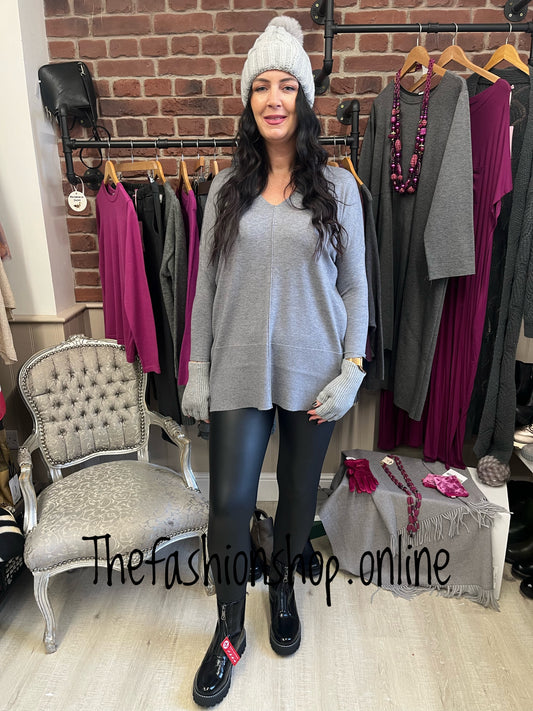 Saloos grey oversized v neck jumper sizes 10-18