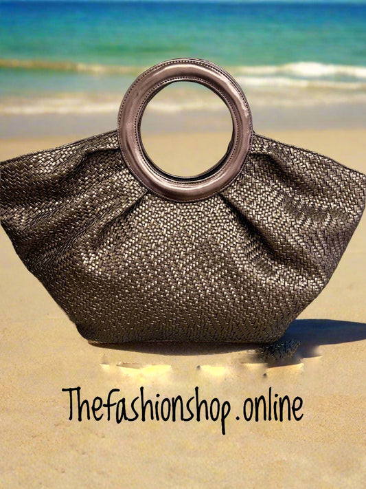 Bronze woven shopper bag