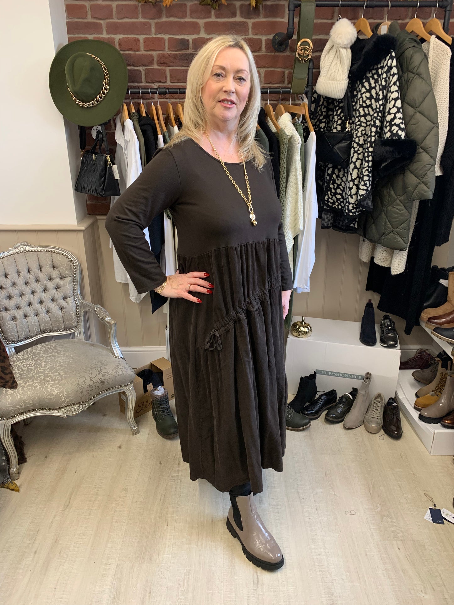 Brown corduroy and drawstring dress 12-18