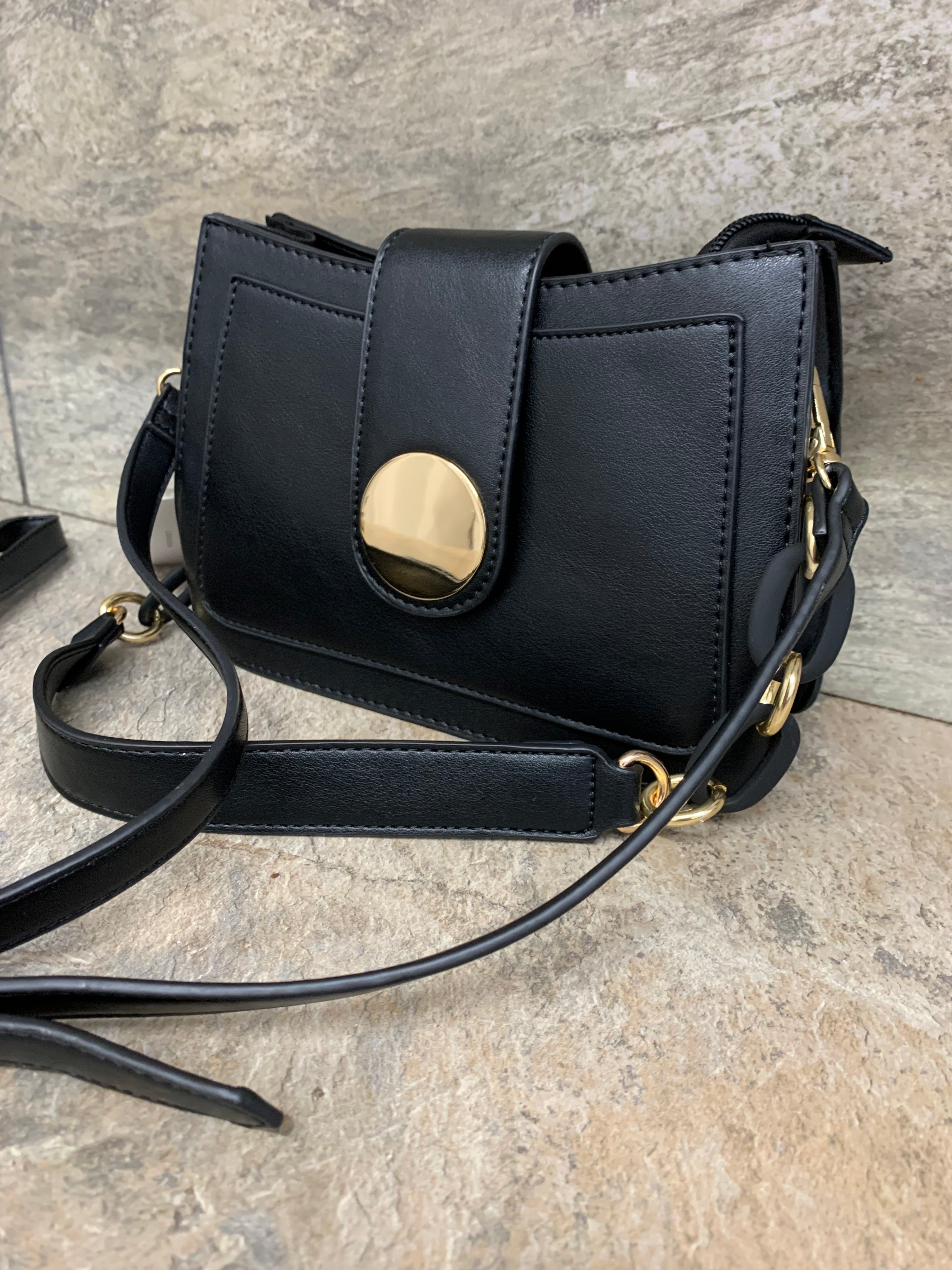 Black small disc bag with two straps The Fashion Shop