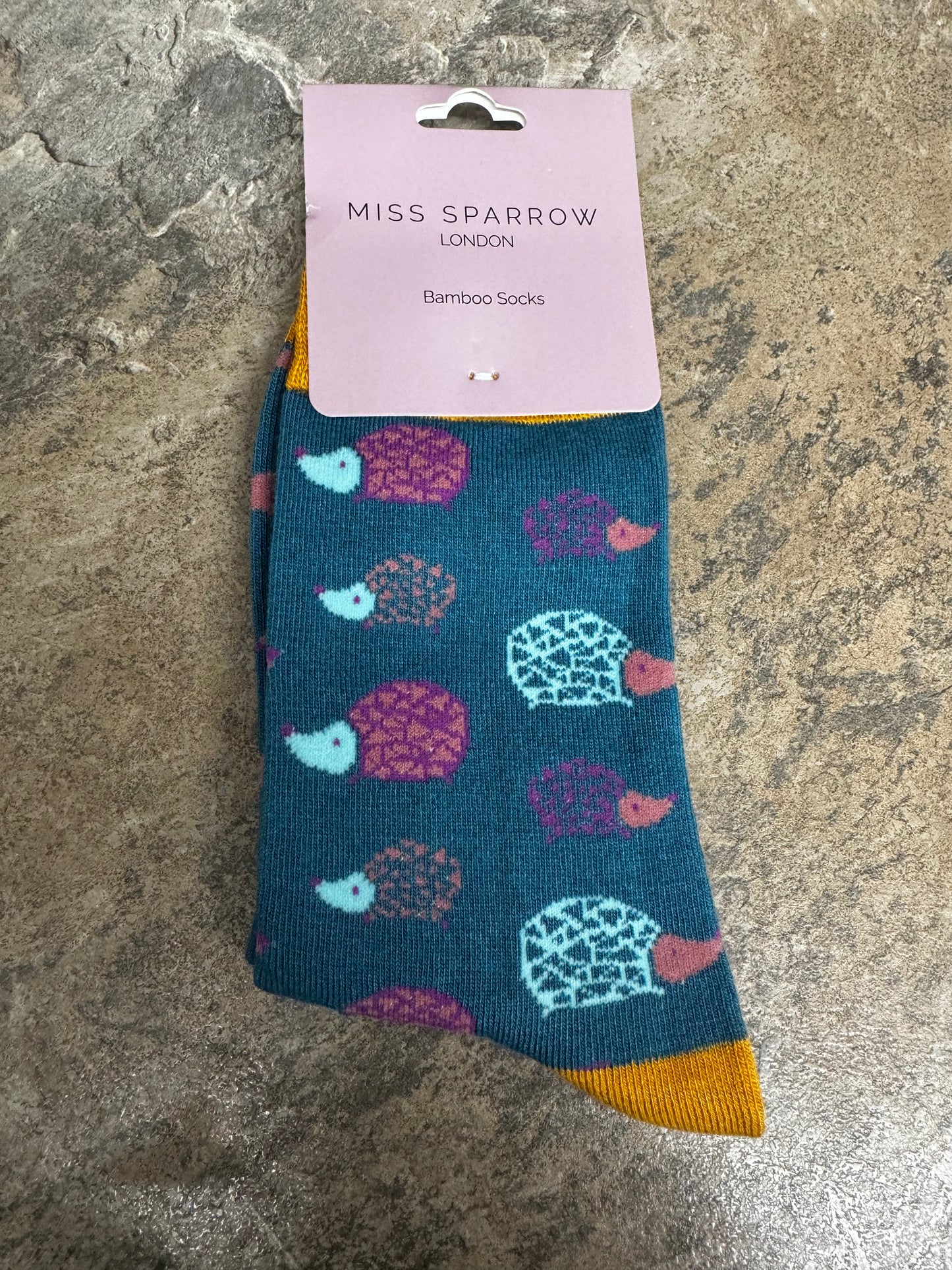 Miss Sparrow Teal Hedgehogs Bamboo socks 3-7